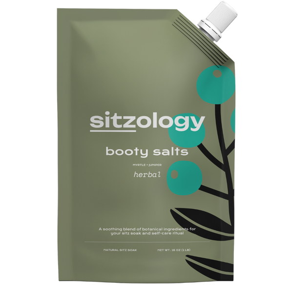 Sitzology herbal booty salts packaging on a transparent background